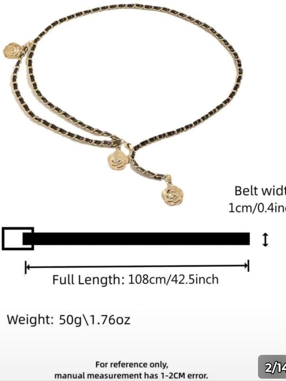 Gold and Black Metal Chain Camila Rose Charm Waist Belt - Picture 4 of 4